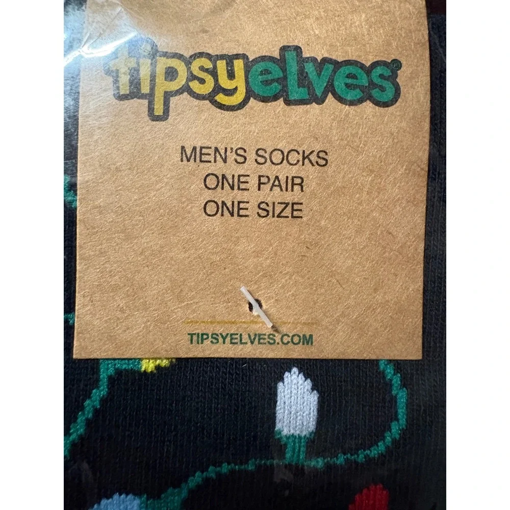 Tipsy Elves Mens String of Lights Christmas Socks Black Holiday Crew